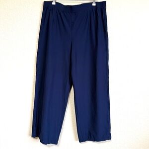 Eileen Fisher Blue Crepe Elastic Waist Ankle Pants Sz 1X Viscose Stretchy Relax